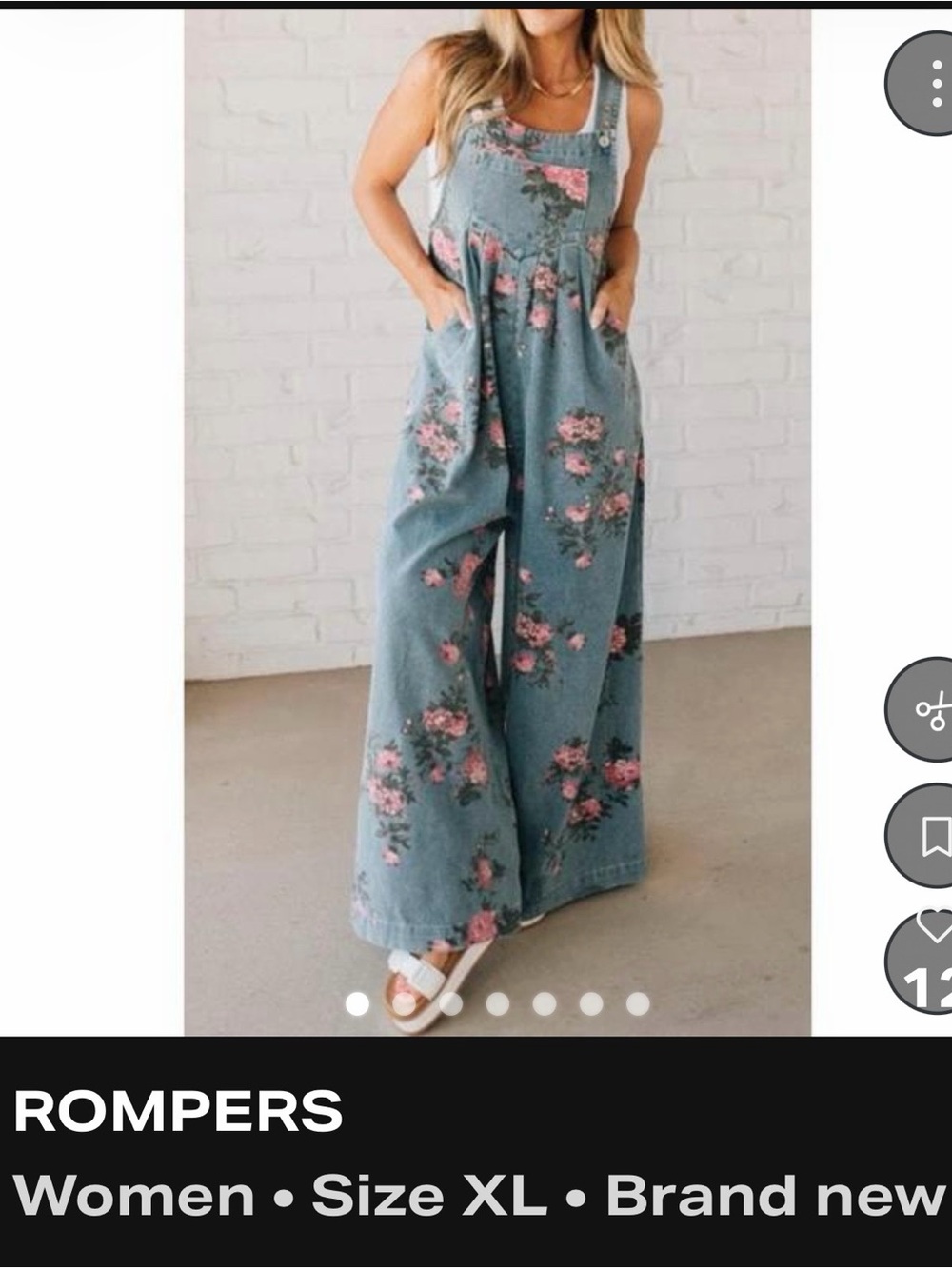 BiBi Women’s Floral Wide-Leg Denim Overalls - Blue with Pink Floral